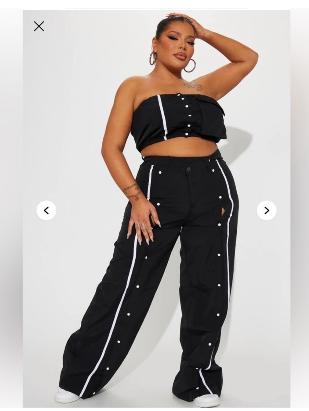 Black Track Snap-Trim Wide Leg Pants set with tube top